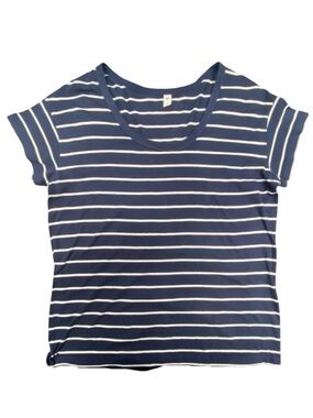 Navy Blue and White Striped Top, Scoop Neck Short Sleeve Tee, Cotton Modal Blend